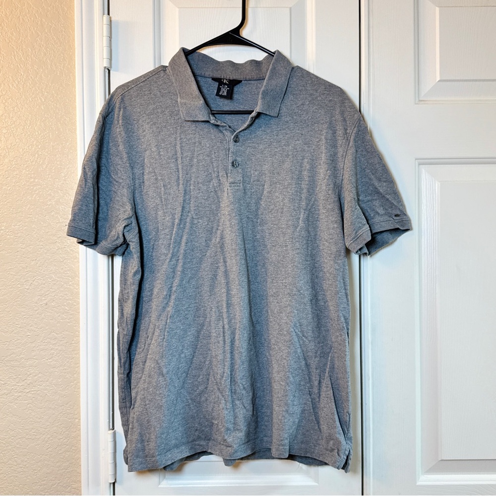 Calvin Klein Men's Gray‎ Polo 3 Button Shirt Short Sleeved, Sz L - 100% Cotton